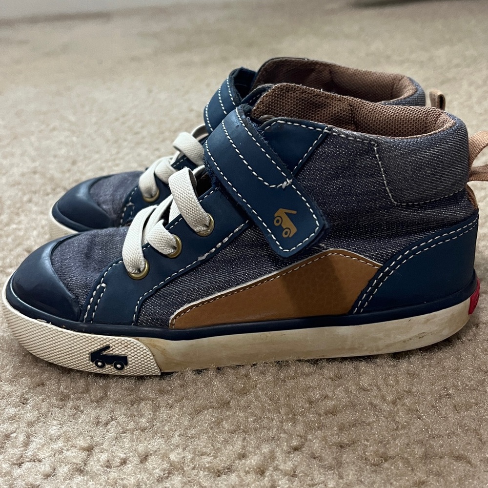 See Kai Run Dayton Denim navy and tan high tops